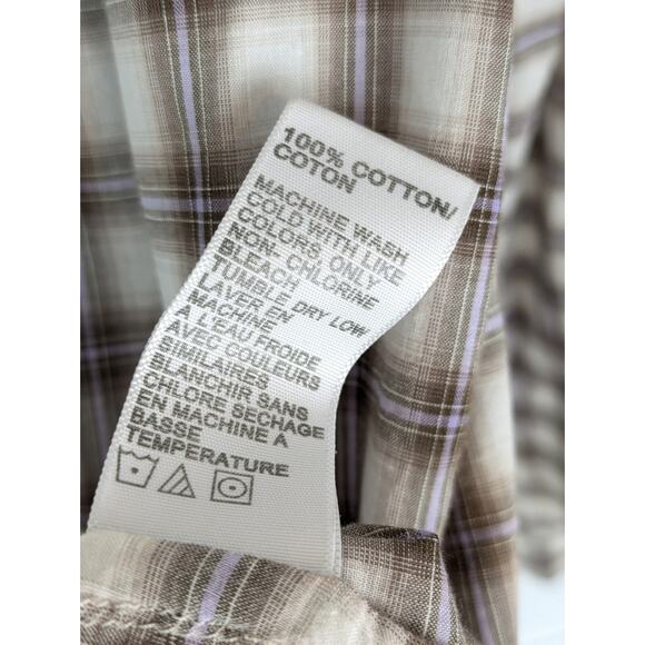 James Perse Top Plaid Western Classic Neutral Spring Fall Tan Cream Size XL - Picture 9 of 12
